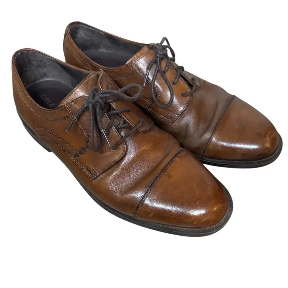 COLE HAAN Brown Cap Top Oxford Leather Dress Shoes SZ 8.5